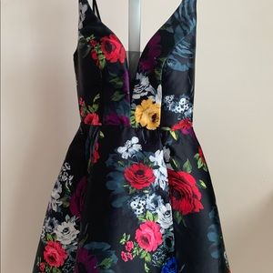 Black mini prom dress floral with mesh sleeveless